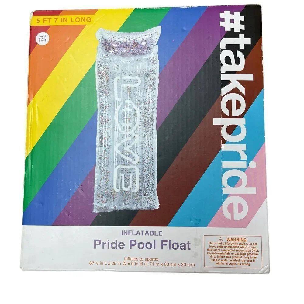 #Take Pride "Love" Inflatable Rainbow Confetti Pool Float, 5FT 7IN Long NEW.